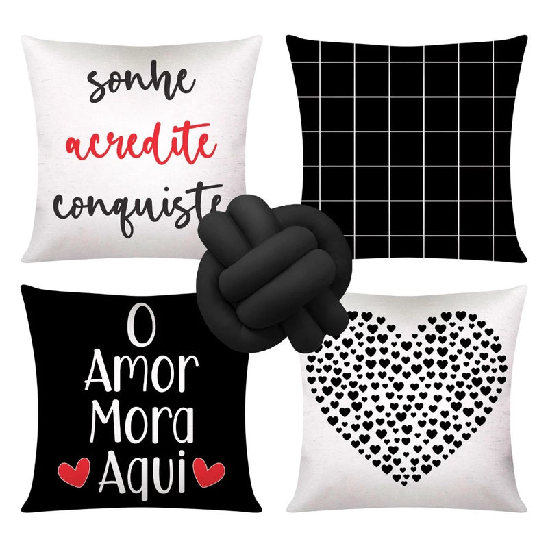 Kit 4 Almofadas Cheias Decorativas + 1 Almofada De Nó