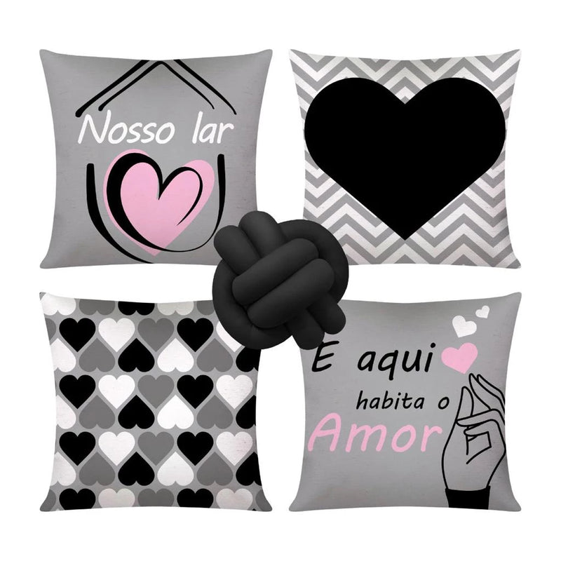 Kit 4 Almofadas Cheias Decorativas + 1 Almofada De Nó