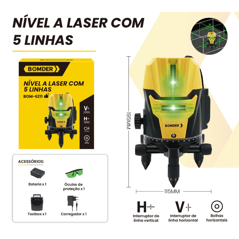 Nível Laser Verde Vertical Horizontal 5 Linhas