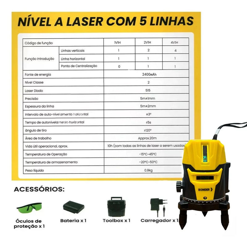 Nível Laser Verde Vertical Horizontal 5 Linhas