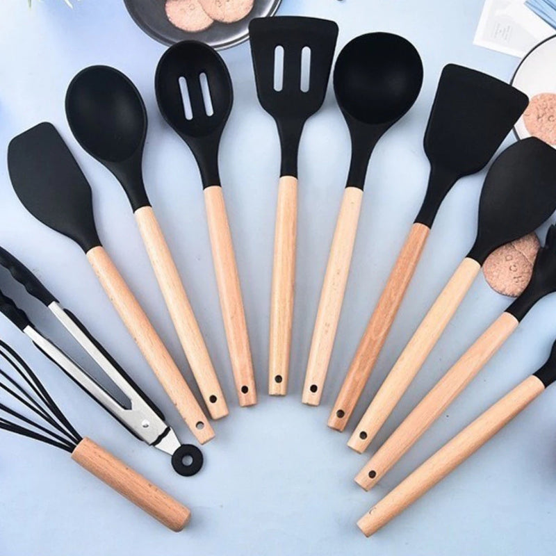 Kit de Cozinha Elegance 19 Peças - Utensílios de Luxo com Tábua em Silicone