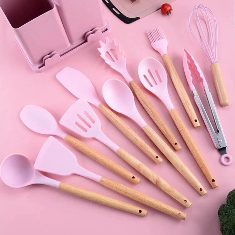 Kit de Cozinha Elegance 19 Peças - Utensílios de Luxo com Tábua em Silicone